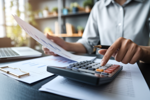 calculatrice-documents-financiers-personne-floue