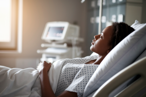 femme-lit-hopital-calme-lumiere