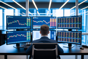 investisseur-bureau-ecrans-graphiques