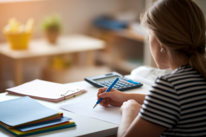 nounou-bureau-papiers-calculatrice