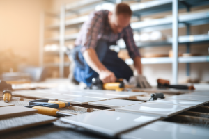 ouvrier-carrelage-outils-etageres-flou