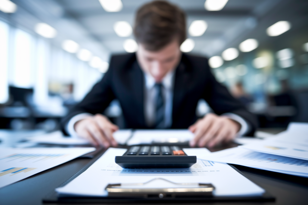 professionnel-dos-bureau-documents-calculatrice