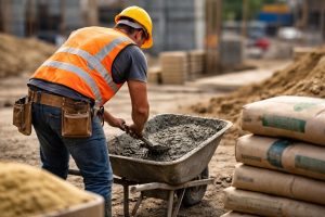 ouvrier-brouette-beton-ciment-sable