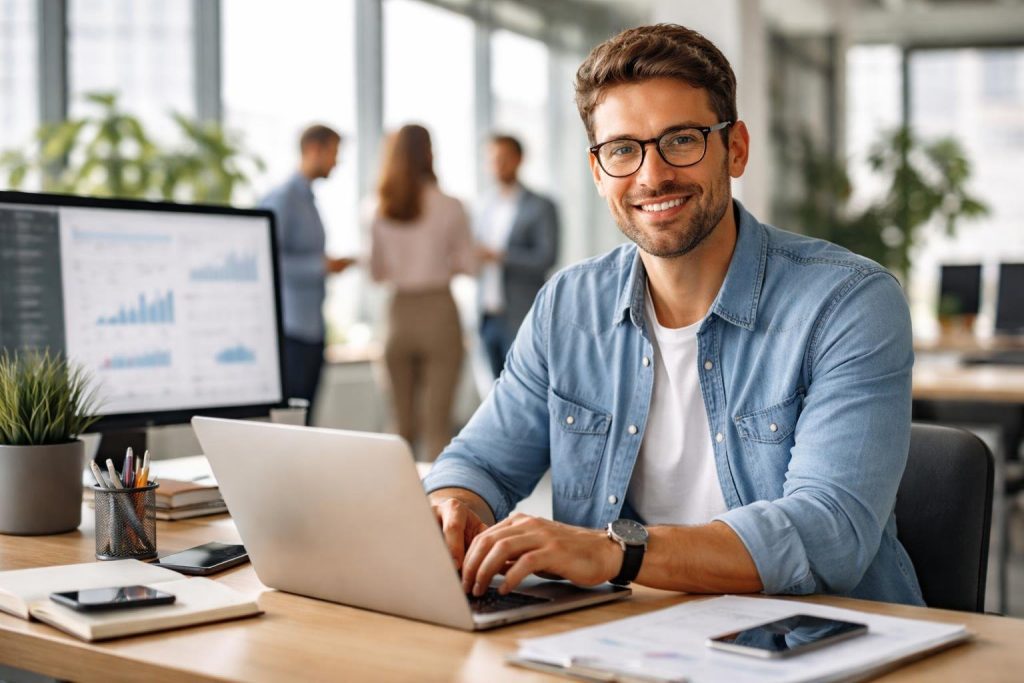 professionnel-bureau-moderne-graphiques-fenetres