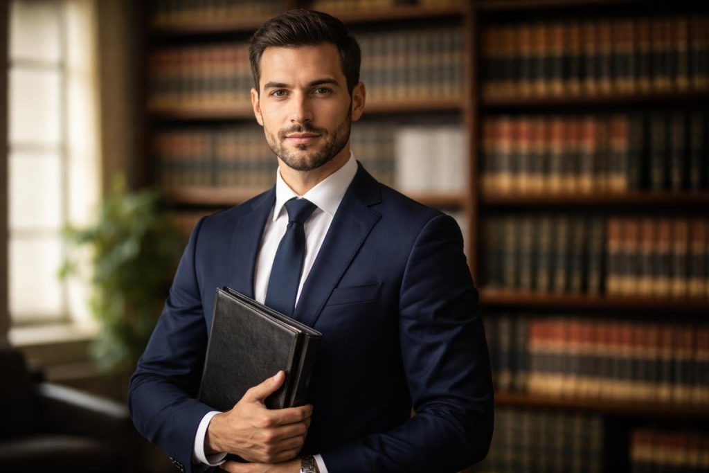 avocat-costume-livres-droit-etageres