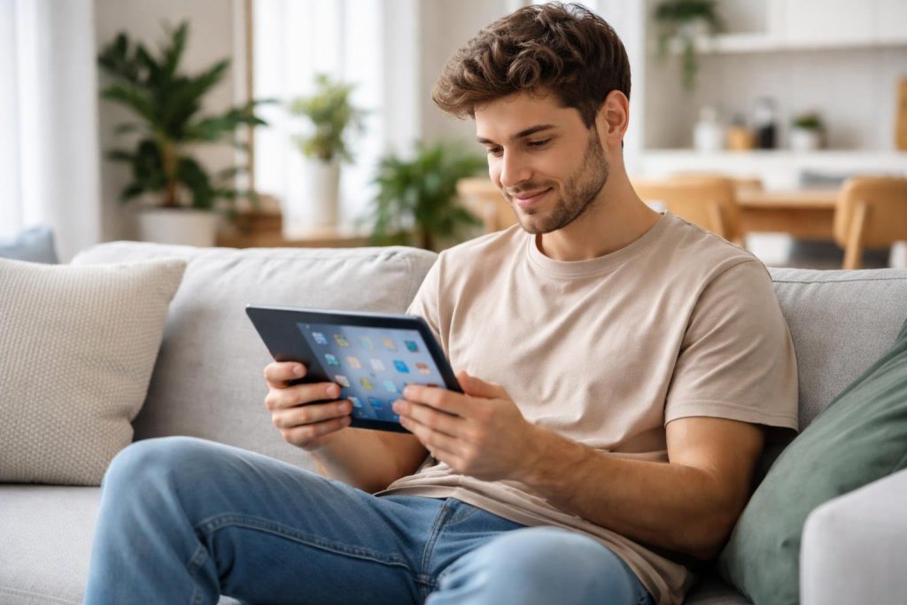 jeune-adulte-canape-tablette-salon-plantes