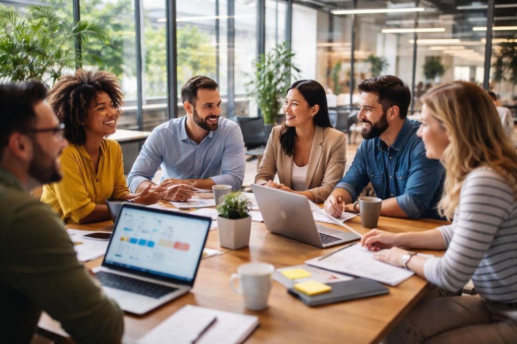bureau-moderne-collaborateurs-table-discussion