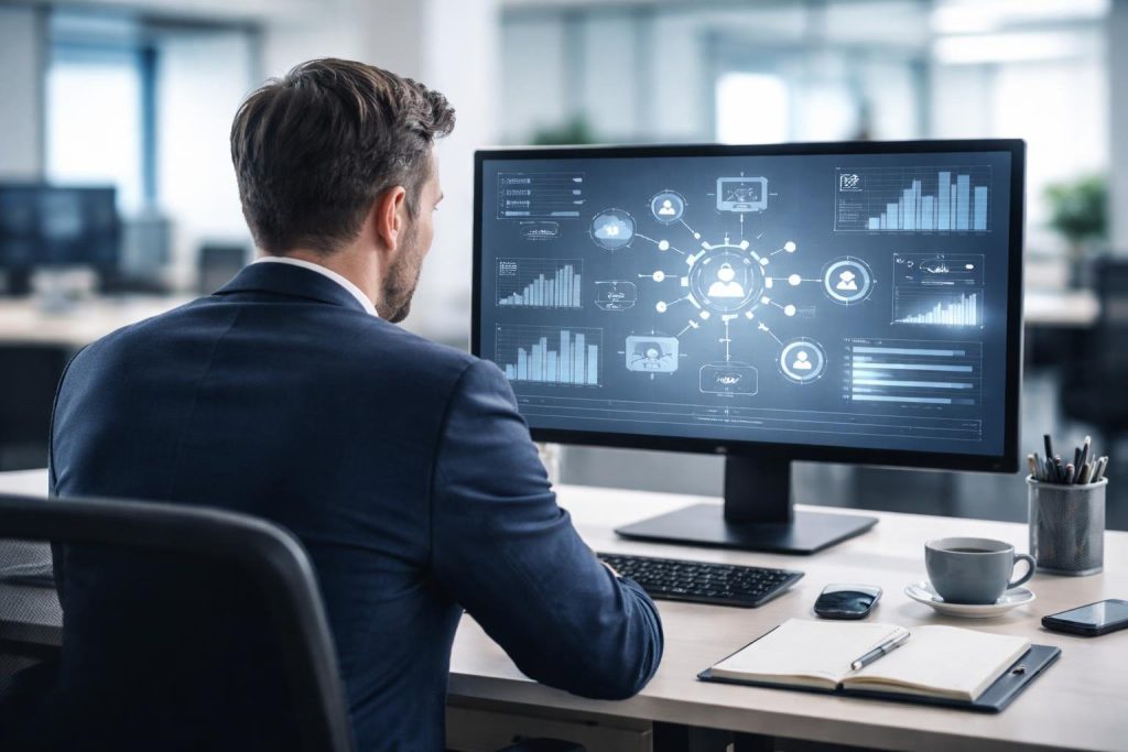 professionnel-bureau-ecran-graphes-moderne