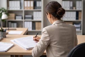 personne-formulaires-bureau-etageres-classeurs